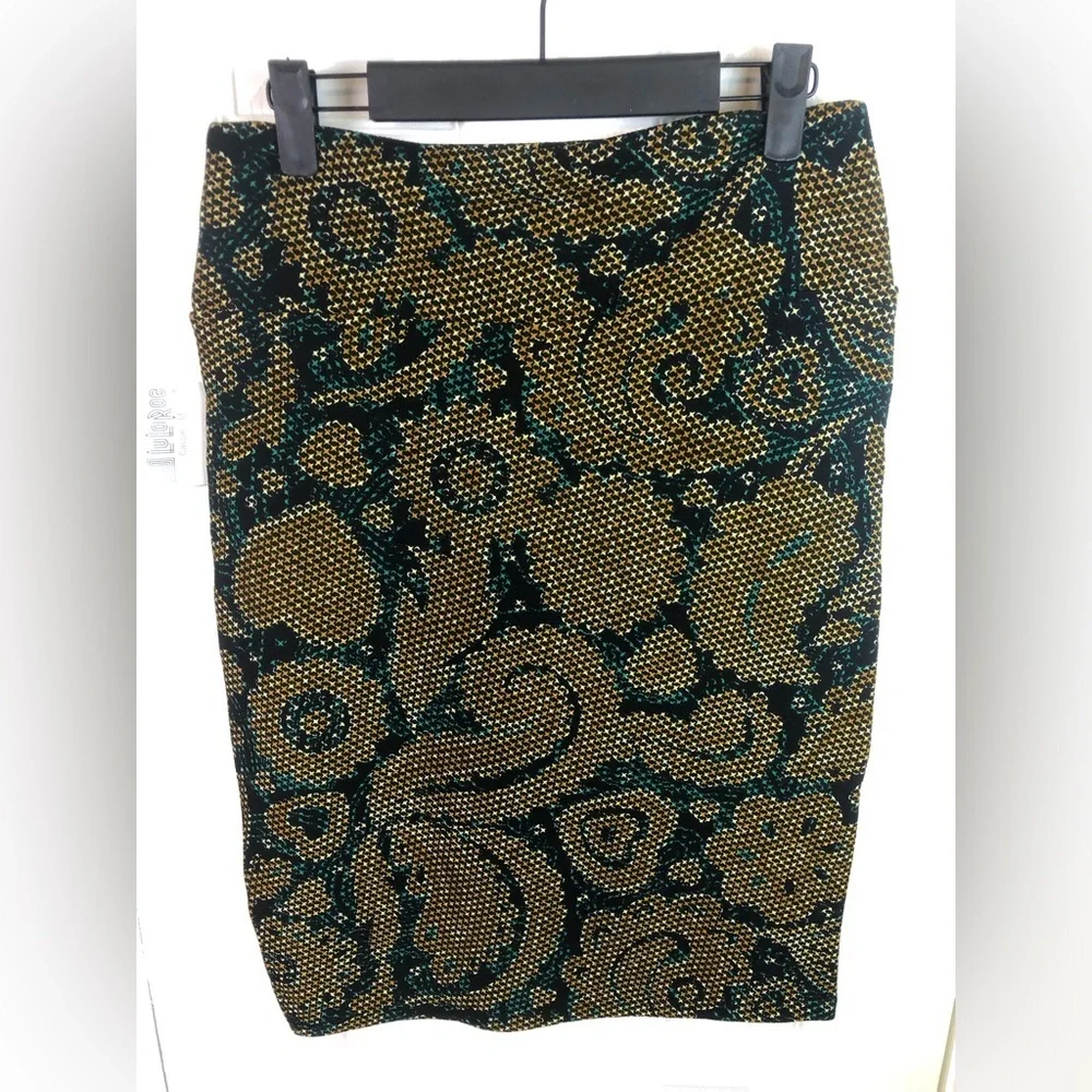 LuLaRoe Gold and Black Paisley Pencil Skirt